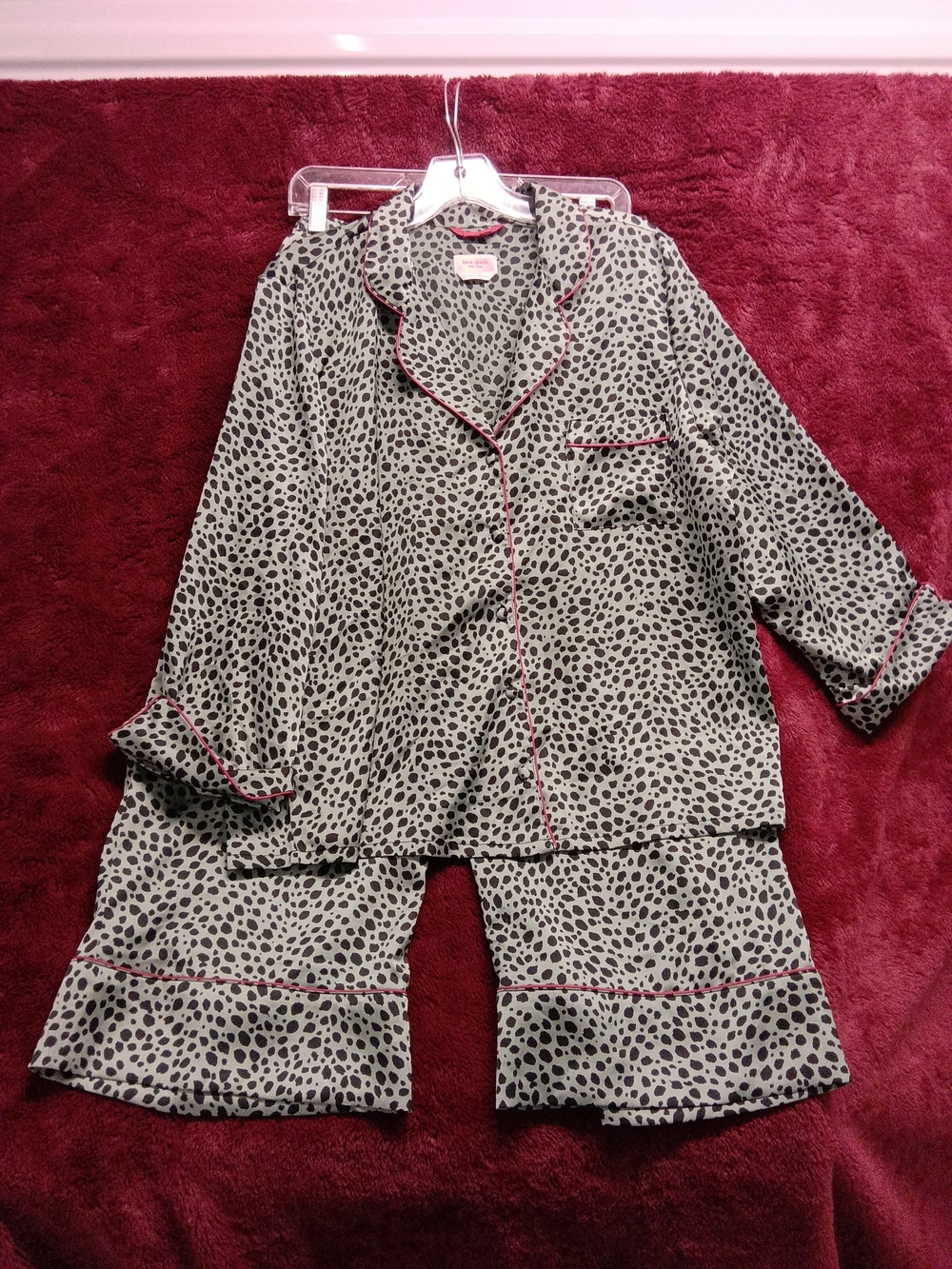 kate spade Black & Cream Leopard Print Satin Pajama Set